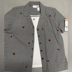 Black and White Checkered Shirt with Red ladybug accents
